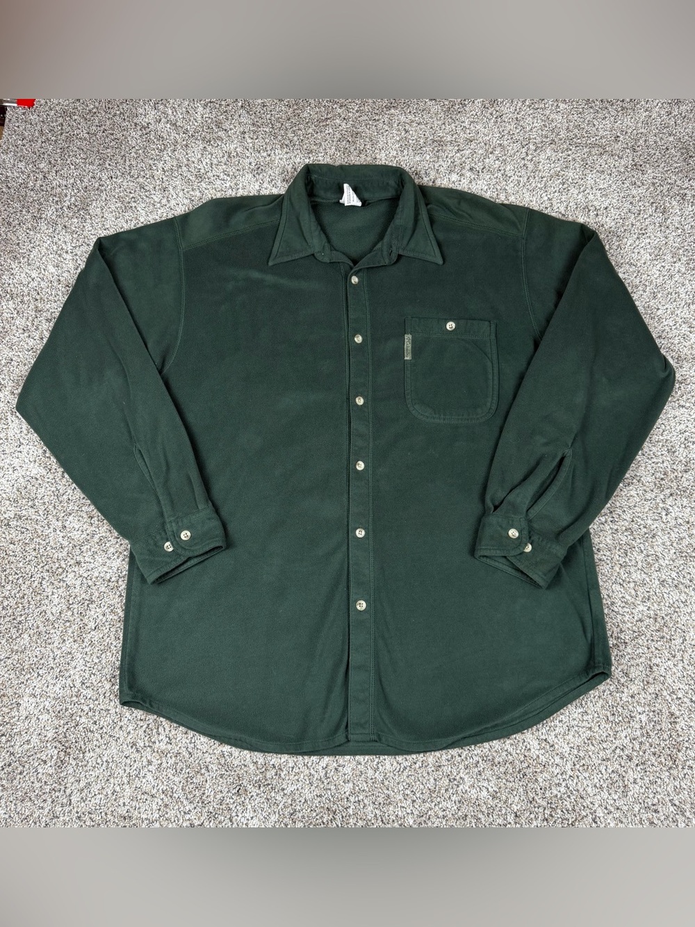 Sz Large Men’s Columbia Brand Button Down Fleece Long Sleeve Shirt Dark Green